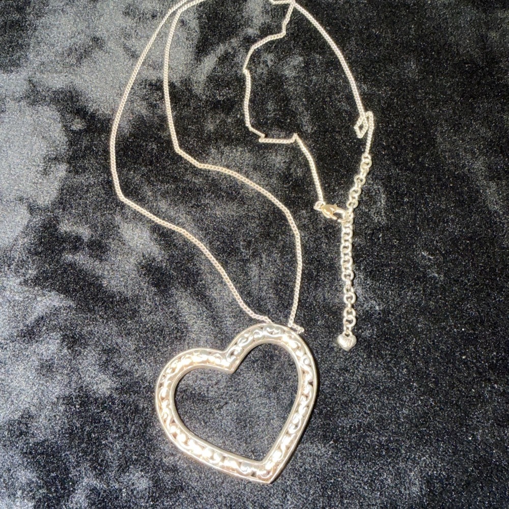 Vintage Brighton Necklace‎ Silver Tone With Adjustable Long Chain Large Heart